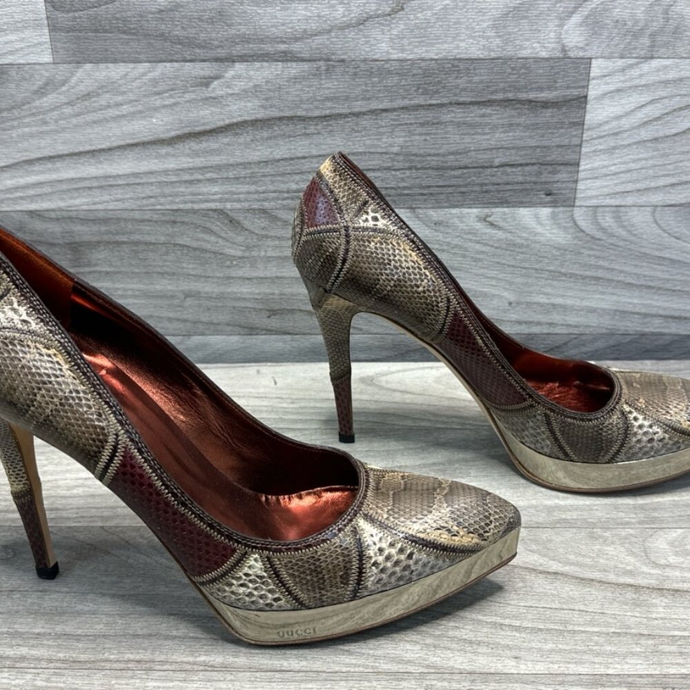Gucci Metallic Python Embossed Leather Platform P… - image 3